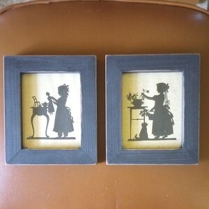 Kennedy's Country Collection, Set of 2 Framed Silhouettes, Girl Cat Doll Flowers